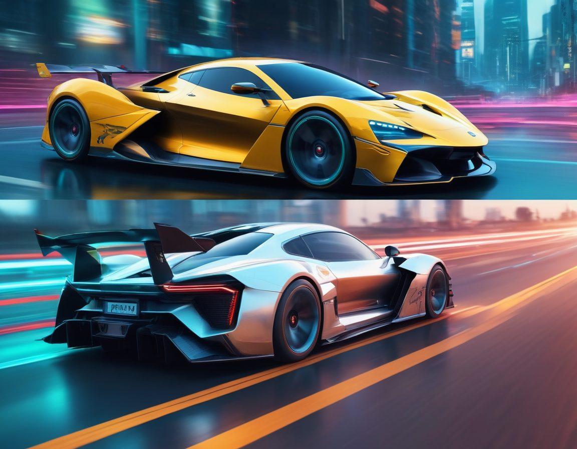 A split-screen image showcasing a racing car speeding on one side and a secure digital lock on the other, representing the balance of speed and security in web browsers. Include visual elements like a check mark for security and speed lines to imply fast movement. Use modern, sleek design elements with a futuristic look. cyberpunk. vibrant colors. 3D.